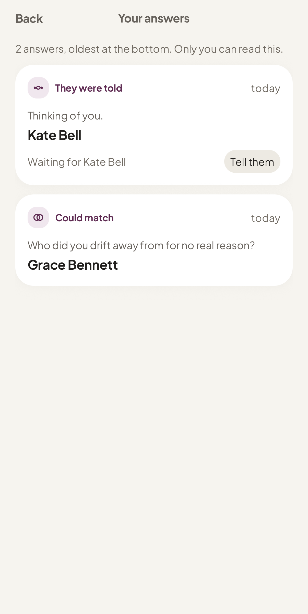 Your answers, showing a gift still waiting for someone who has not joined yet.